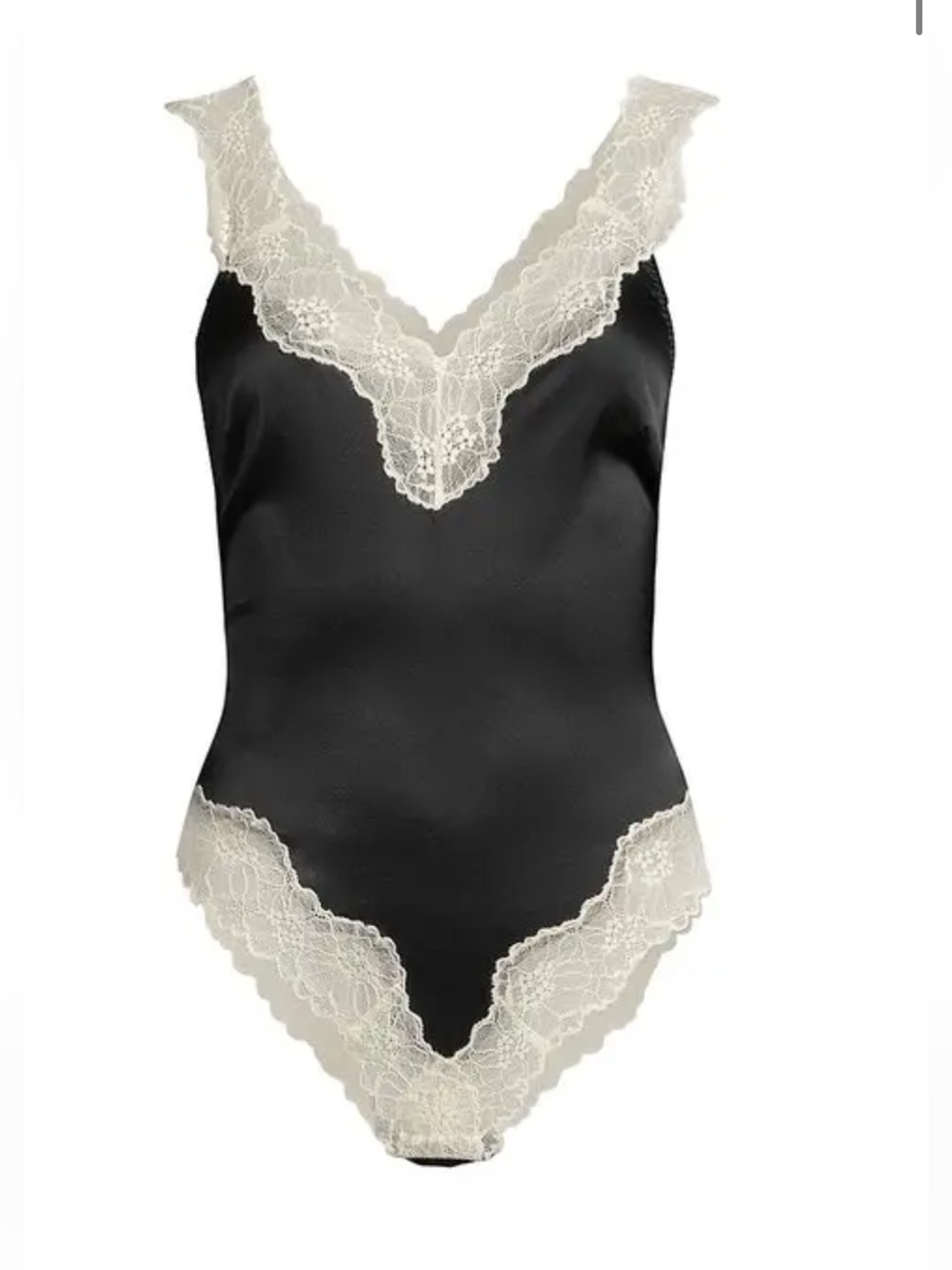 Stella McCartney Black Satin Bodysuit with Cream Lace Trim